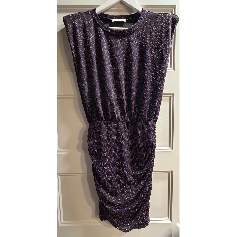 NEW Entro Medium Glitter Padded Shoulder Ruched Bodycon Mini Dress Multicolor